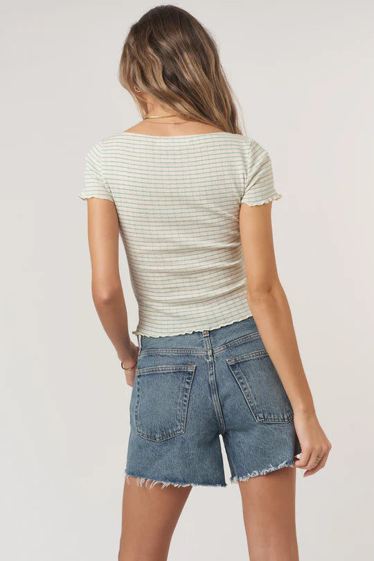 Camillie Striped Pointelle Boatneck Tee