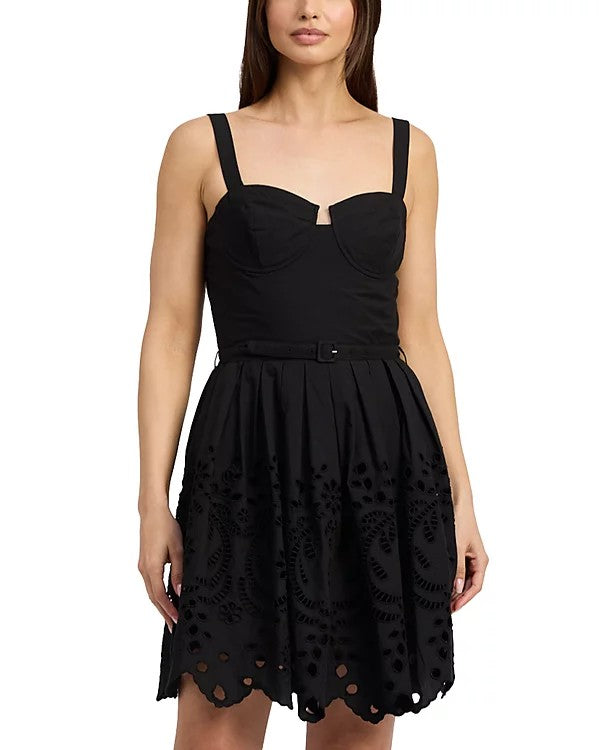 Bustier Mini Dress with Embroidered Hem