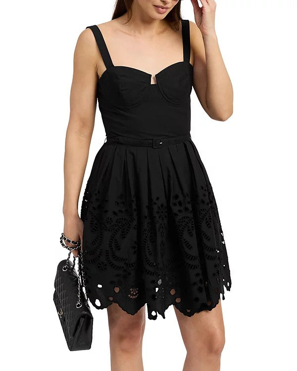 Bustier Mini Dress with Embroidered Hem