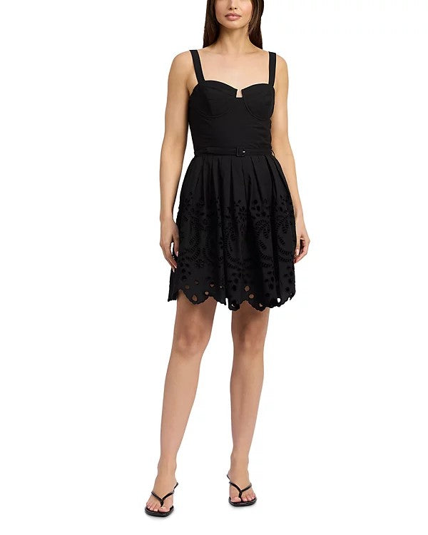 Bustier Mini Dress with Embroidered Hem