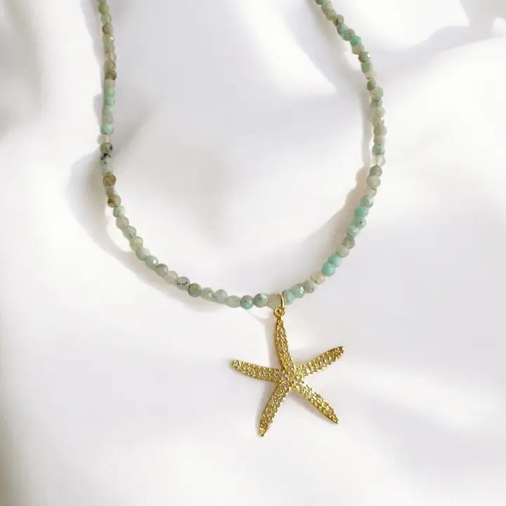 Starfish Beachy Summer Amazonite Beaded Necklace