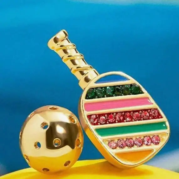 Lets Play- Pickle Ball Stud Earrings- Enamel, Crystal