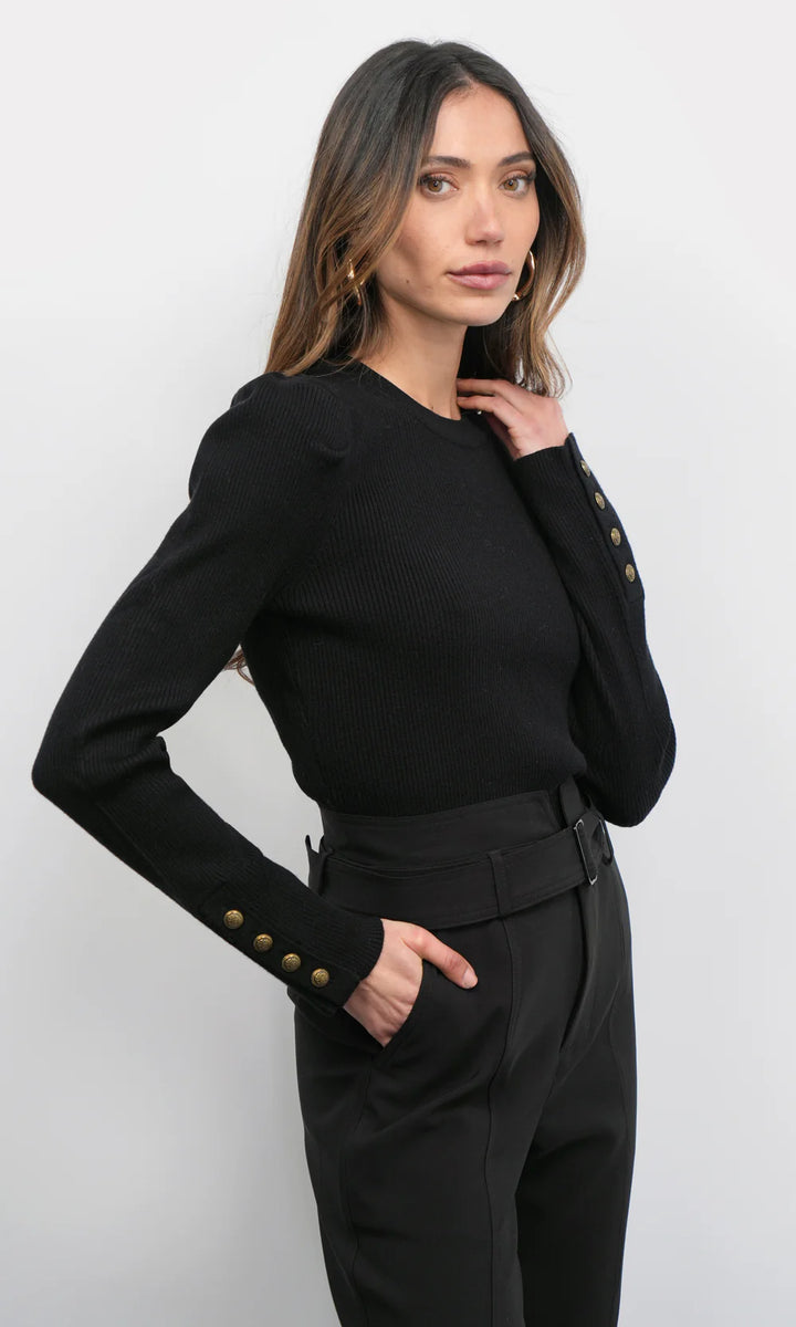 Dani Button Puff Sleeve Ribbed Top