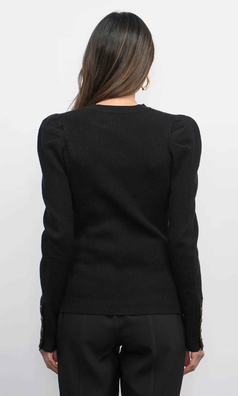 Dani Button Puff Sleeve Ribbed Top