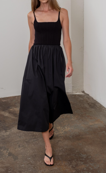 Square Neck Sweater Top Woven Skirt Midi Dress