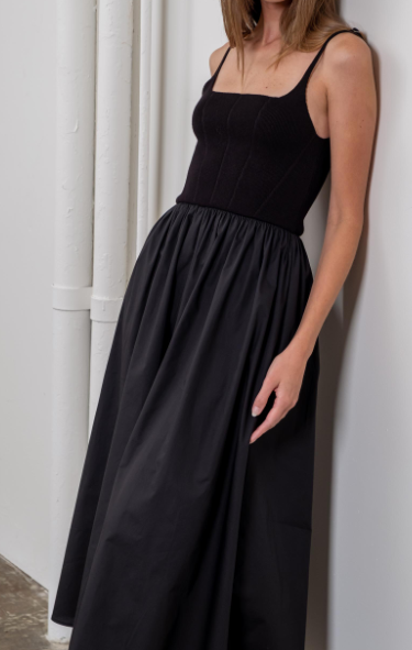 Square Neck Sweater Top Woven Skirt Midi Dress