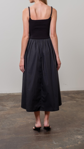 Square Neck Sweater Top Woven Skirt Midi Dress