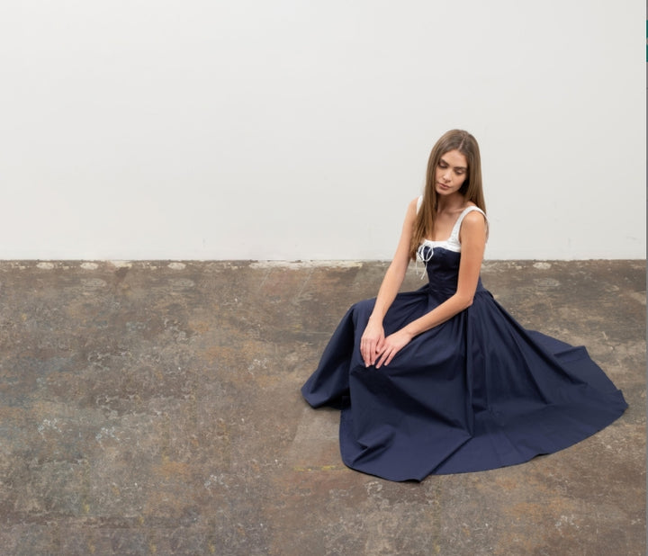 Colorblock Cotton Midi Dress