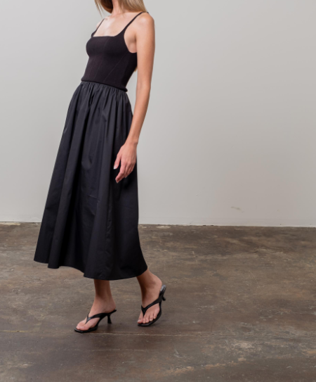 Square Neck Sweater Top Woven Skirt Midi Dress