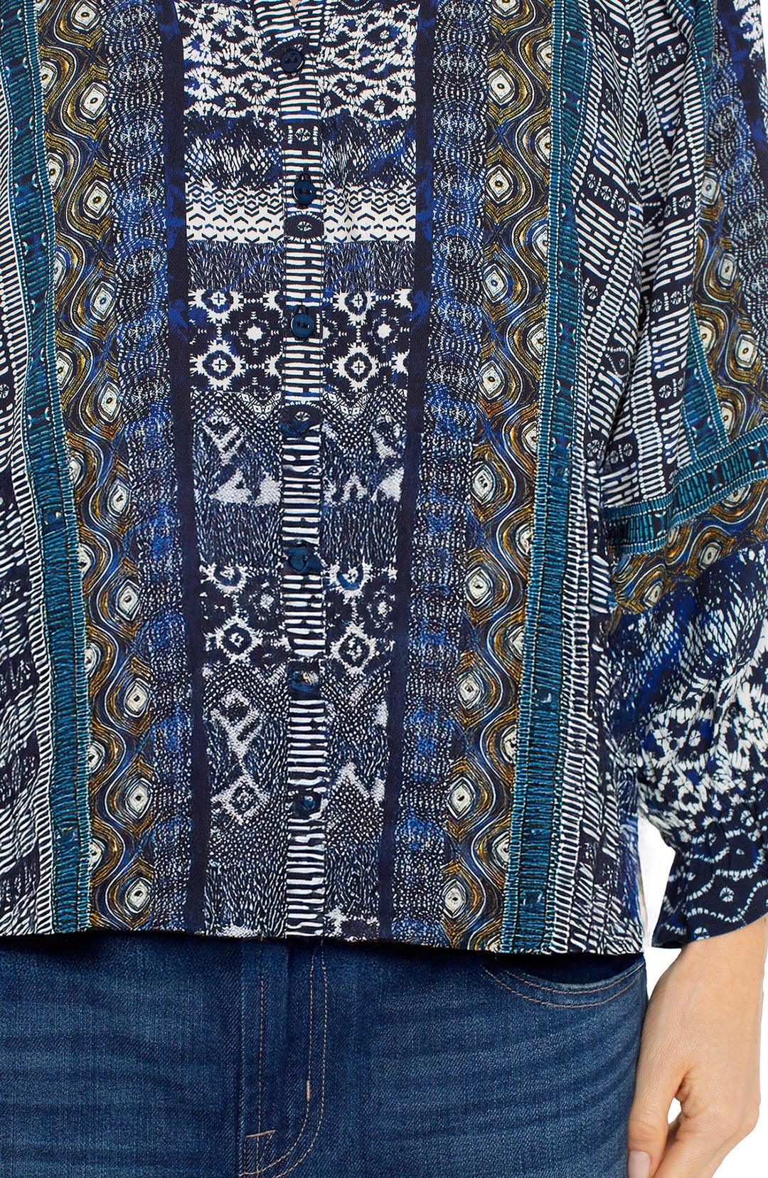Blue Shibori Button Front Woven Blouse