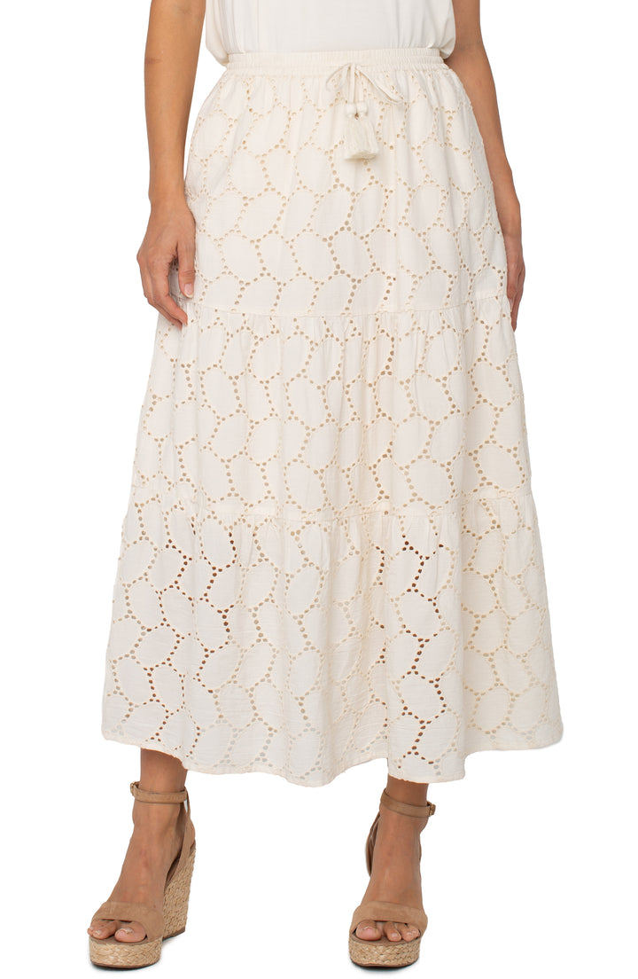 Tiered Cotton Eyelet Maxi Skirt