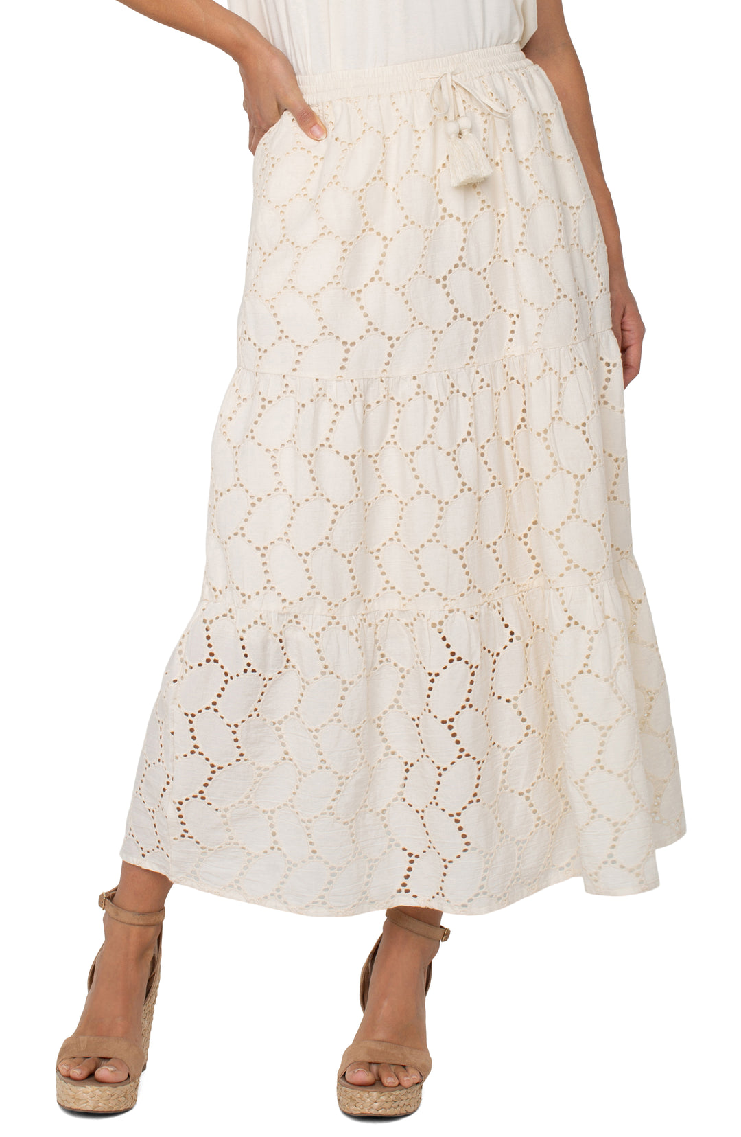 Tiered Cotton Eyelet Maxi Skirt