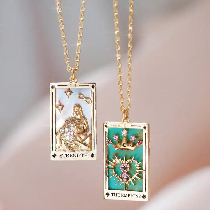 Tarot Card Necklace- Strength- Wrestling A Lion. 18K Gold