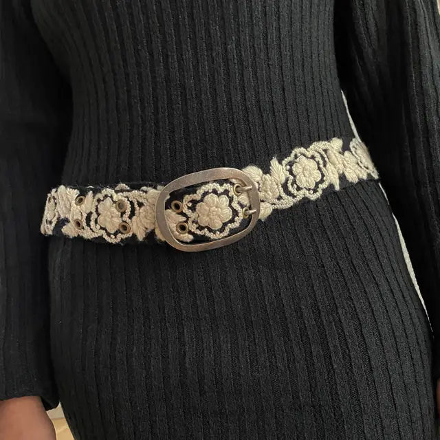 Monochromatic Embroidered Wool Belt