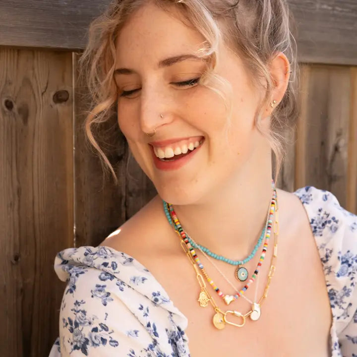 Summer Necklace- Colour and Watermelon and Heart Beaded Neck