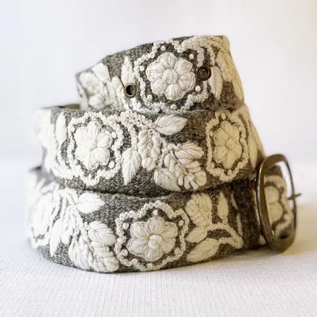 Monochromatic Embroidered Wool Belt