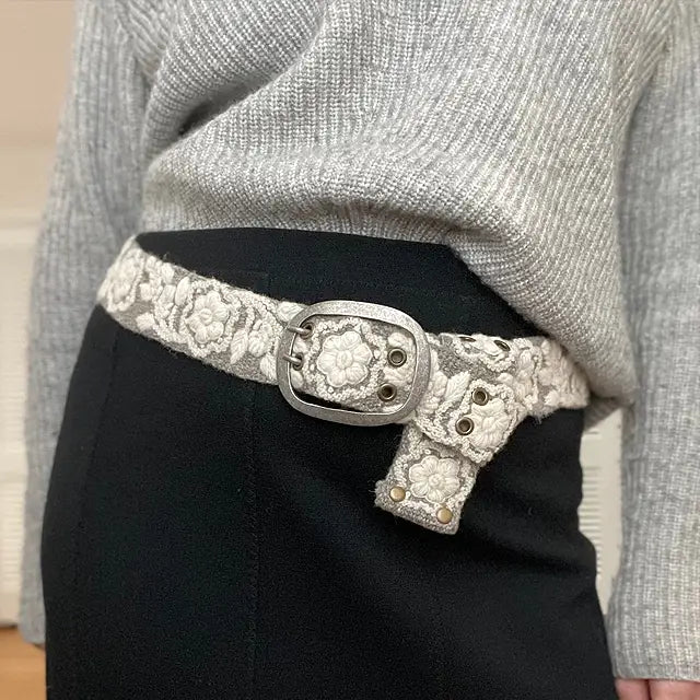 Monochromatic Embroidered Wool Belt