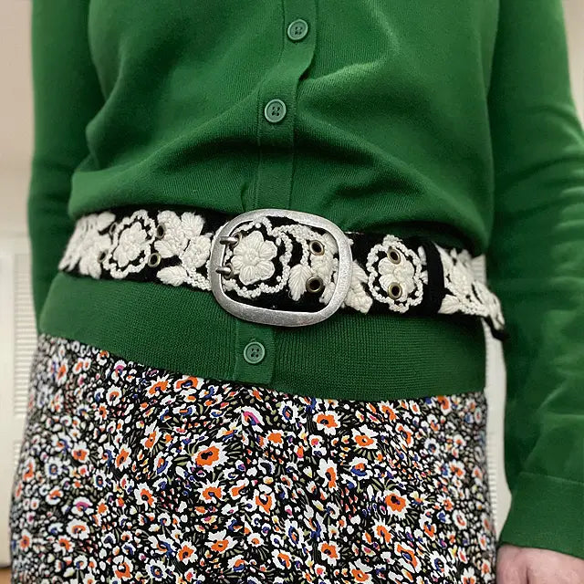 Monochromatic Embroidered Wool Belt