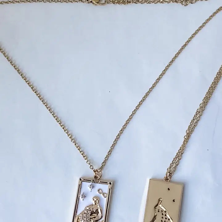 Tarot Card Necklace- Strength- Wrestling A Lion. 18K Gold