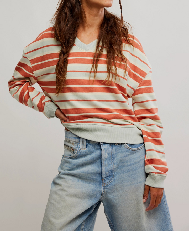 Classic Striped Shrunken Sweatshirt Top