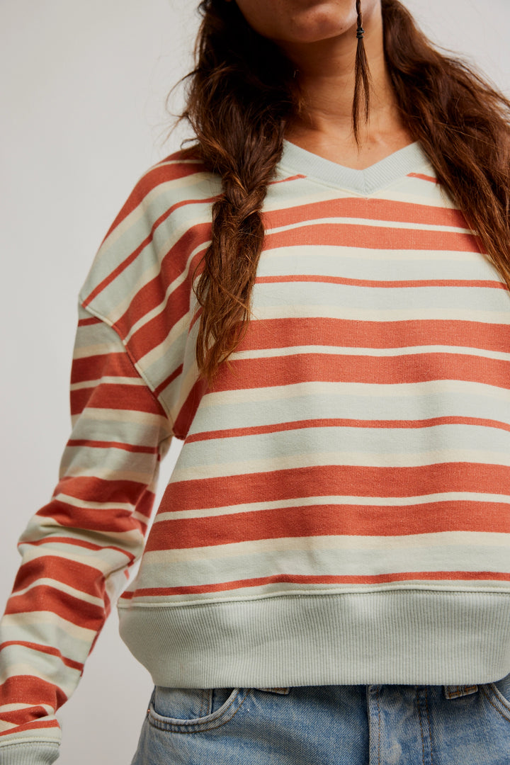 Classic Striped Shrunken Sweatshirt Top