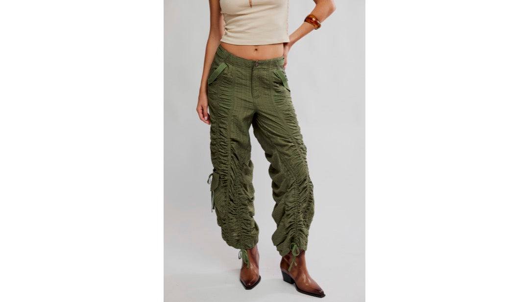 Scorpio Shirred Mid-Rise Cargo Pants