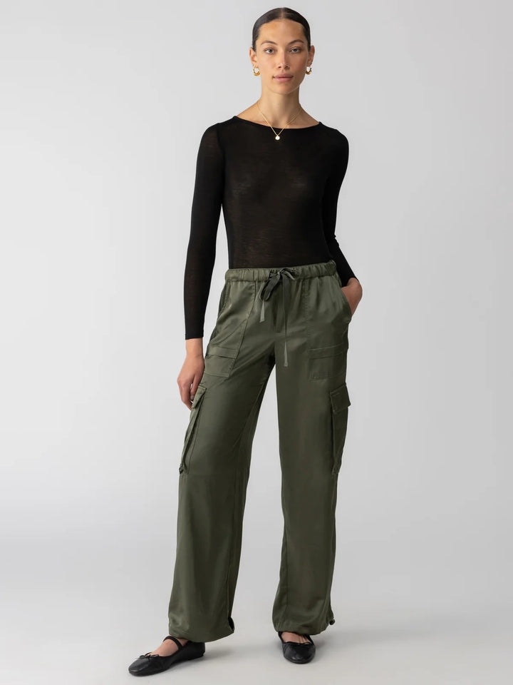 Satin Cargo Standard Rise Wide Leg Pant