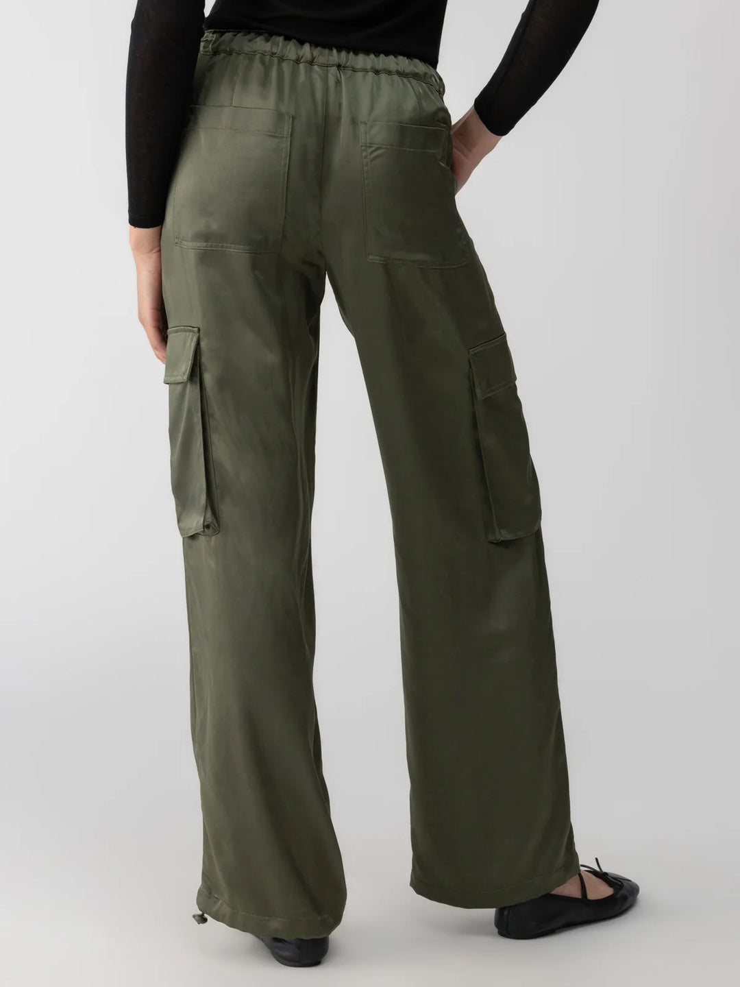 Satin Cargo Standard Rise Wide Leg Pant