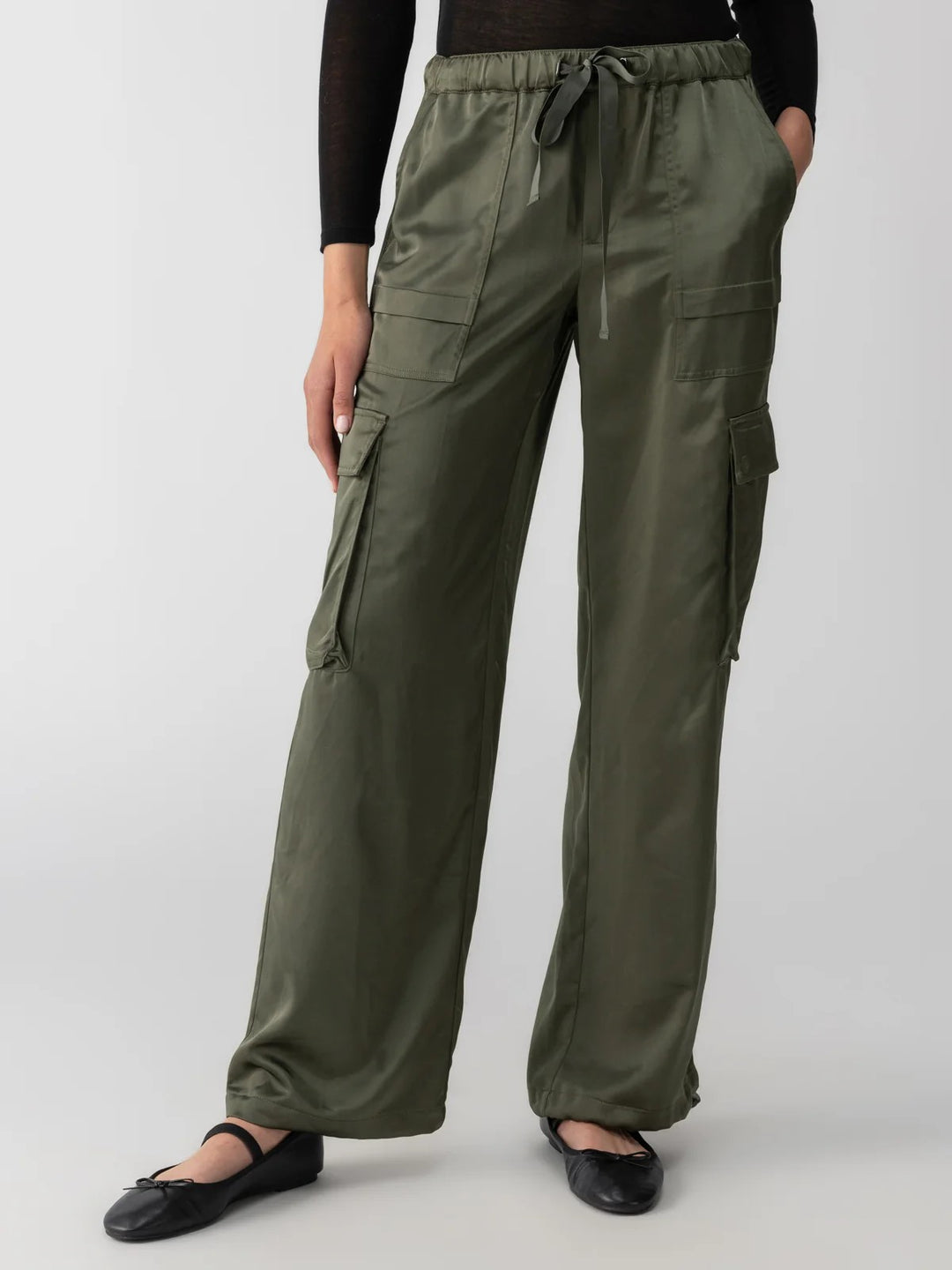 Satin Cargo Standard Rise Wide Leg Pant