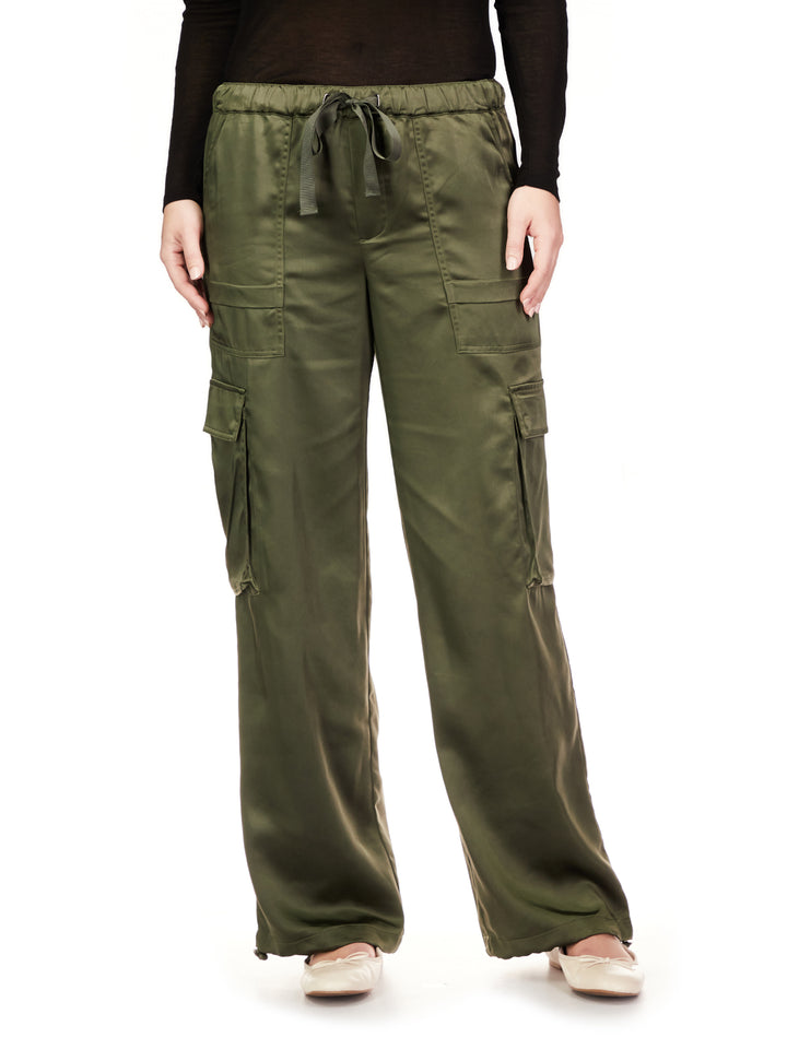 Satin Cargo Standard Rise Wide Leg Pant