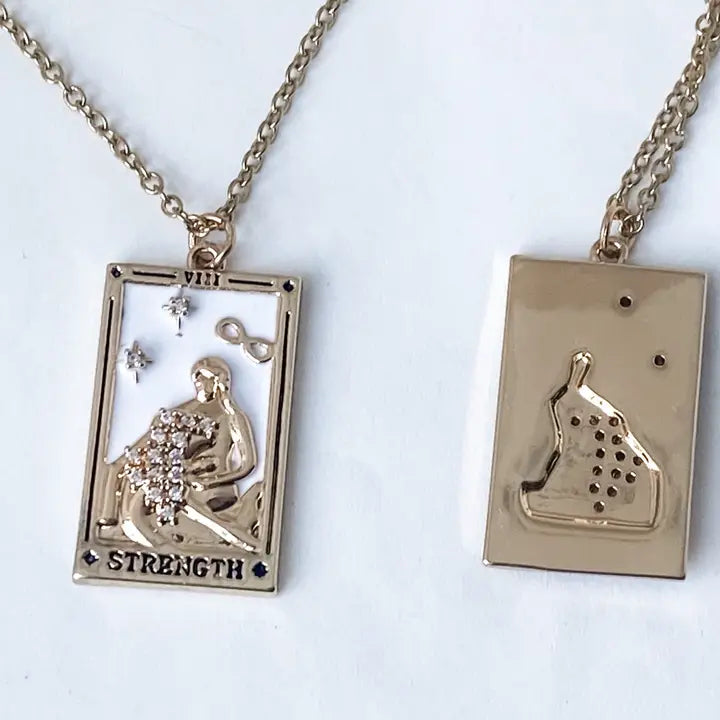 Tarot Card Necklace- Strength- Wrestling A Lion. 18K Gold