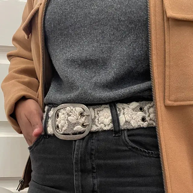 Monochromatic Embroidered Wool Belt