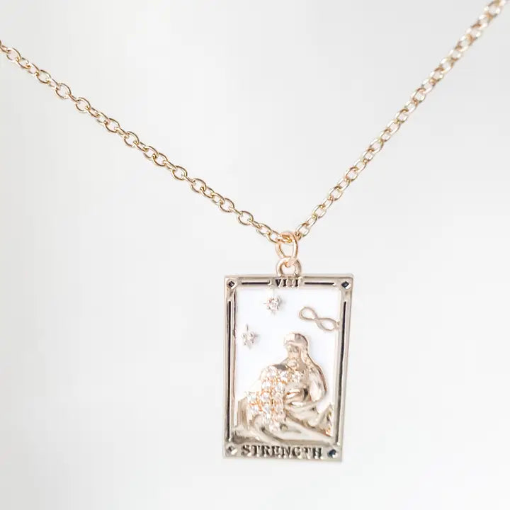 Tarot Card Necklace- Strength- Wrestling A Lion. 18K Gold